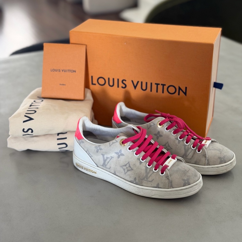 Louis Vuitton Women’s Low-Top Sneakers - White/ Grey with  Pink Accents
